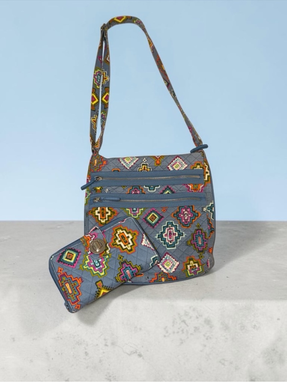 Vera Bradley Painted Medallions Triple Zip Hipster Crossbody Bag & Wallet